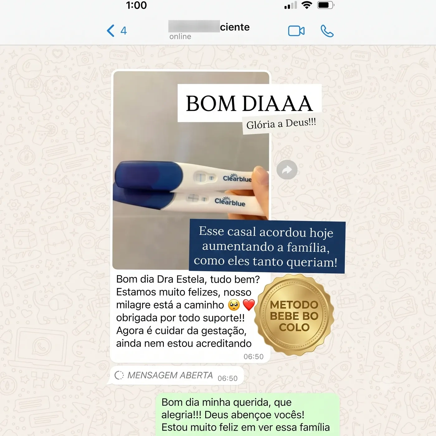 Depoimento de paciente do Método Bebê no Colo